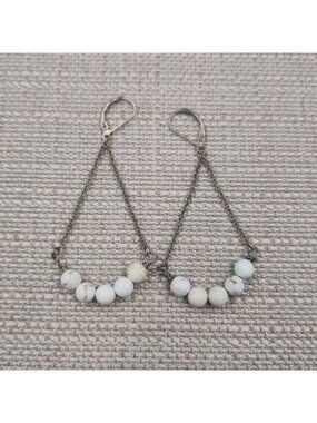 White Howlite Beaded Triangle Chain Dangle Earrings A7533